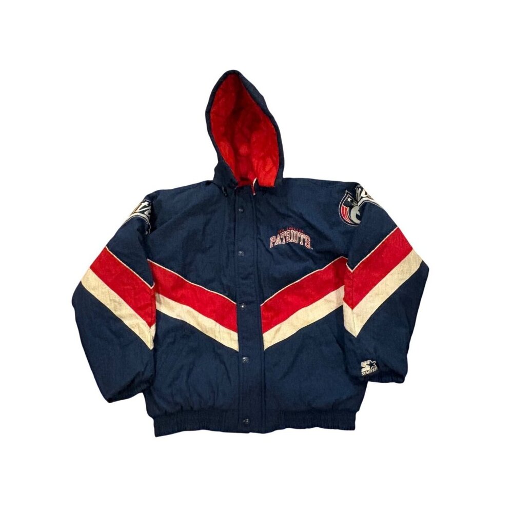 Vtg 90s Starter New England Patriots Authentic Pro Line Hooded Puffer Jacket Med